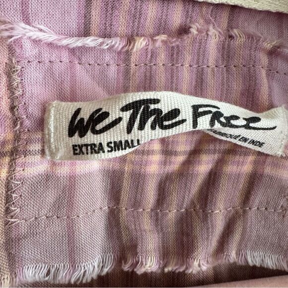 Free People We the Free Double Cross Lace Pink Plaid Top - Picture 5 of 7
